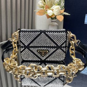 Prada 1BD329 Mini Bag in Satin with Crystals Black