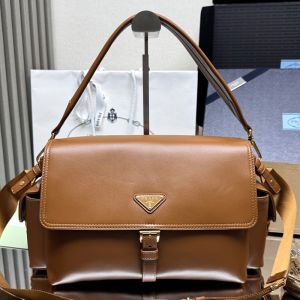 Prada 1BD391 Explore Large Shoulder Bag with Flap in Nappa Leather Brown
