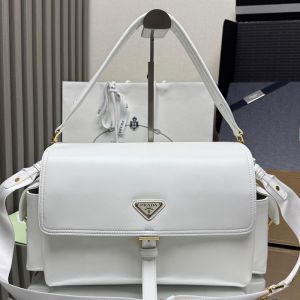 Prada 1BD391 Explore Large Shoulder Bag with Flap in Nappa Leather White