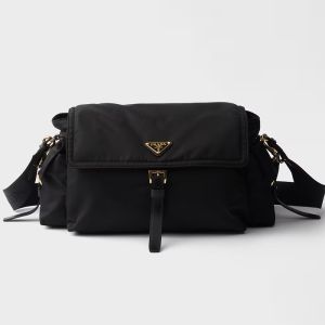 Prada 1BD391 Explore Large Shoulder Bag with Flap in Re-Nylon Black