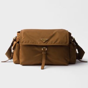 Prada 1BD391 Explore Large Shoulder Bag with Flap in Re-Nylon Brown