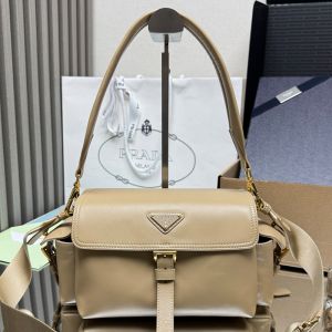 Prada 1BD394 Explore Medium Shoulder Bag with Flap in Nappa Leather Apricot