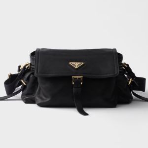 Prada 1BD394 Explore Medium Shoulder Bag with Flap in Nappa Leather Black