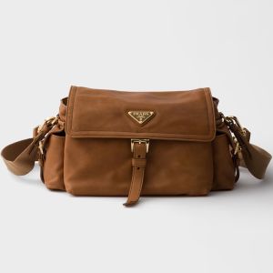 Prada 1BD394 Explore Medium Shoulder Bag with Flap in Nappa Leather Brown