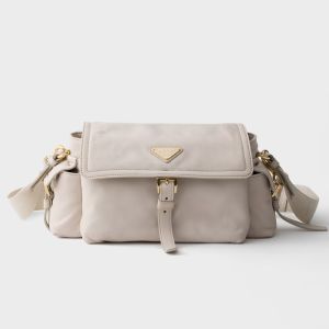 Prada 1BD394 Explore Medium Shoulder Bag with Flap in Nappa Leather White