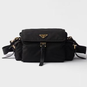 Prada 1BD394 Explore Medium Shoulder Bag with Flap in Re-Nylon Black