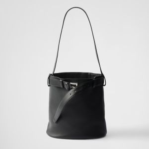 Prada 1BE085 Buckle Bucket Bag with Belt in Leather Black