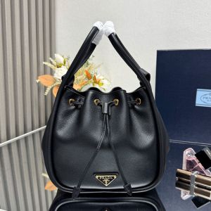 Prada 1BE087 Darling Bucket Bag in Leather Black