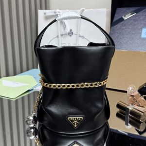 Prada 1BE088 Petit Sac Noir Mini Bucket Bag in Nappa Leather Black