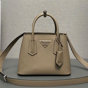 Prada 1BG443 Double Small Bag in Grained Leather Khaki