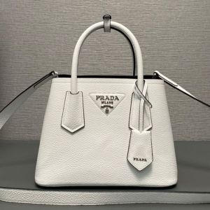 Prada 1BG443 Double Small Bag in Grained Leather White
