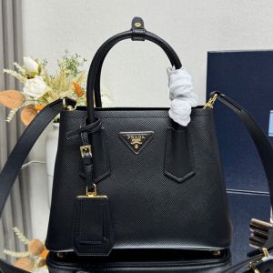 Prada 1BG443 Double Small Bag in Saffiano Leather with Leather Key Ring Black