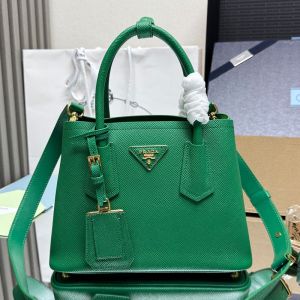 Prada 1BG443 Double Small Bag in Saffiano Leather with Leather Key Ring Green