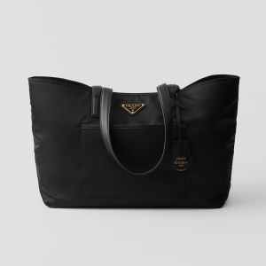 Prada 1BG555 Re-Edition 1978 Medium Tote Bag in Re-Nylon and Saffiano Leather Black