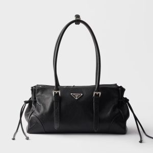 Prada 1BG628 Bonnie Medium Tote Bag in Antiqued Leather Black