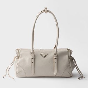 Prada 1BG628 Bonnie Medium Tote Bag in Antiqued Leather White