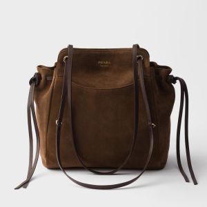Prada 1BG641 Carry Medium Tote Bag in Suede Brown