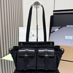 Prada 1BG645 Route Medium Tote Bag in Canvas and Leather Black