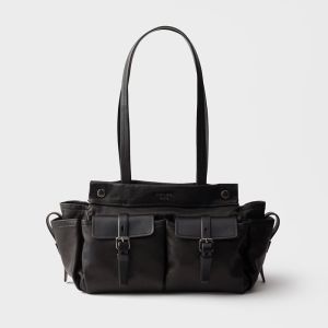 Prada 1BG645 Route Medium Tote Bag in Leather Black