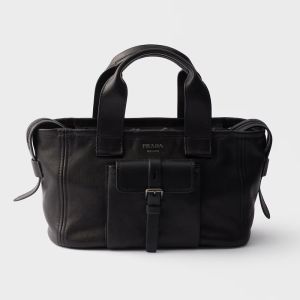 Prada 1BG660 Route Medium Tote Bag in Leather Black