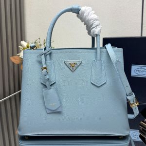 Prada 1BG775 Double Large Tote Bag in Saffiano Leather Blue