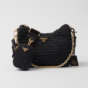 Prada 1BH204 Re-Edition 2005 Crochet Bag in Raffia Black