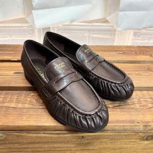 Prada 1D175O Loafers Women Leather Coffee