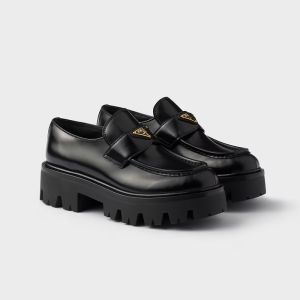 Prada 1D185O Loafers Women Brushed Leather Black