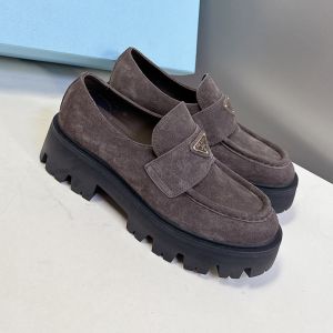 Prada 1D185O Loafers Women Suede Dark Grey