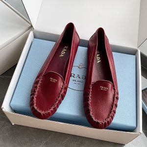 Prada 1D192O Loafers Women Leather Red