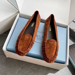 Prada 1D192O Loafers Women Suede Brown