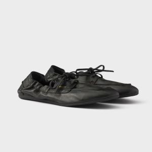 Prada 1E434O Shuffle Boat Shoes Women Antiqued Leather Black