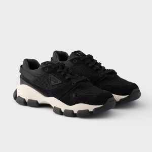 Prada 1E506O Sneakers Unisex Mesh Fabric and Suede Black