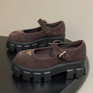 Prada 1F080O Monolith Mary Janes Women Suede Dark Brown