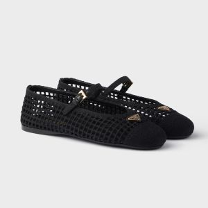 Prada 1F364O Crochet Ballerinas Women Cotton Black