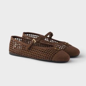 Prada 1F364O Crochet Ballerinas Women Cotton Brown
