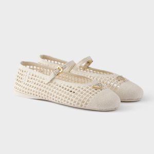 Prada 1F364O Crochet Ballerinas Women Cotton White