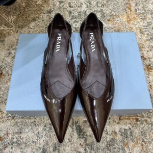 Prada 1F732N Cut-Out Ballerinas Women Brushed Leather Dark Brown