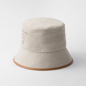 Prada 1HC137 Bucket Hat in Linen Blend Beige