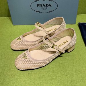 Prada 1I324O Low Heel Ballerinas Women Mesh Fabric Beige