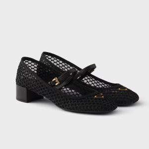 Prada 1I324O Low Heel Ballerinas Women Mesh Fabric Black