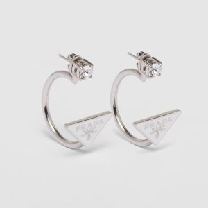Prada 1JO754 Symbole Earrings In Metal Silver/White