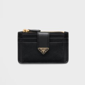 Prada 1MC038 Card Holder in Saffiano and Smooth Leather Black