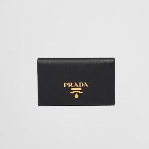 Prada 1MC122 Card Holder in Saffiano Leather with Lettering Logo Black