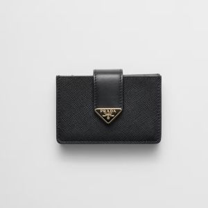 Prada 1MC211 Card Holder in Saffiano and Smooth Leather Black
