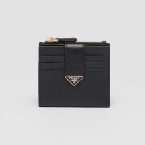 Prada 1ML047 Small Wallet in Saffiano and Smooth Leather Black