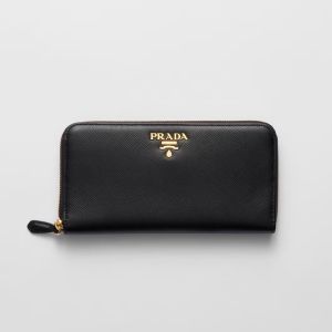 Prada 1ML506 Large Wallet in Saffiano Leather with Lettering Logo Black/Gold