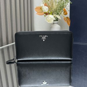 Prada 1ML506 Large Wallet in Saffiano Leather with Lettering Logo Black/Silver