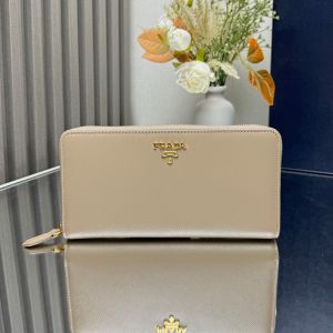 Prada 1ML506 Large Wallet in Saffiano Leather with Lettering Logo Khaki