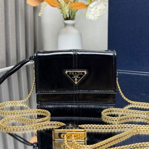 Prada 1MR034 Card Holder in Leather with Shoulder Strap Black